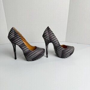 Shoe Republic LA Platform Pumps Heels Women's Size 7 Abstract Geometric Grey EUC